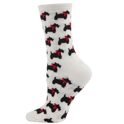Memoi Women's Soft Ribbon Collar Dog Cashmere Blend Crew Sock