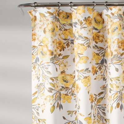 Tanisha Yellow and Gray Floral Polyester Shower Curtain 72" x 72"
