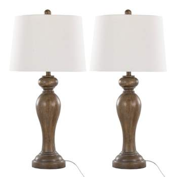 LumiSource (Set of 2) Peppa 31" Contemporary Polyresin Table Lamps Opal Gray Polyresin with Off-White Linen Shade from Grandview Gallery