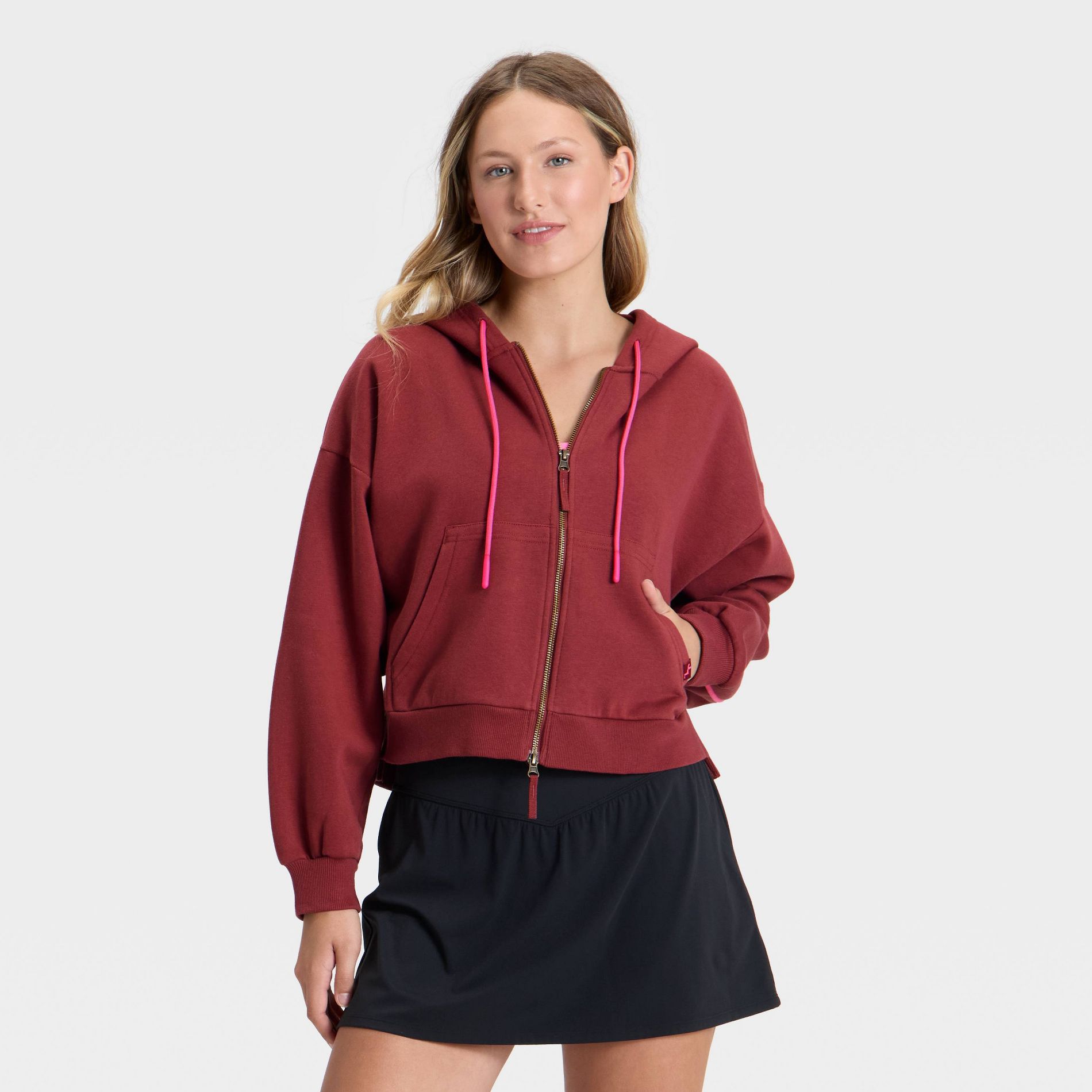 Women's Piped Cropped Full Zip Sweatshirt - JoyLab™