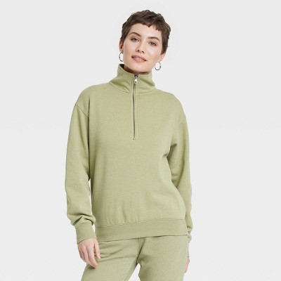 Women's Leisure Studio Quarter Zip Pullover Sweatshirt - Universal Thread™ Olive Green L