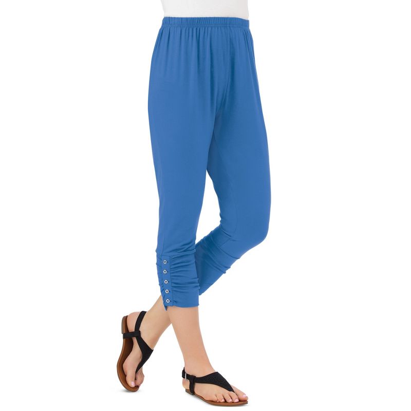 Collections Etc Button Accent Cinched Capri Leggings for Pairing with Tunics & Tops, 2 of 5