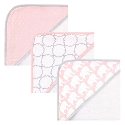 Hudson Baby Infant Girl Rayon from Bamboo Rich Hooded Towels, Pink Elephant, One Size