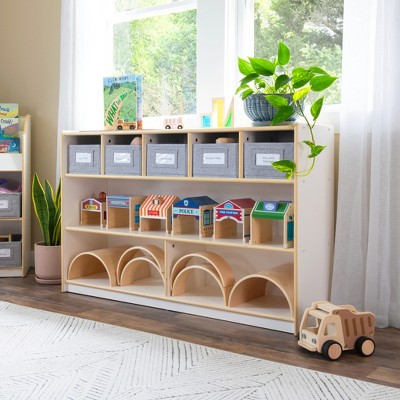 Guidecraft EdQ Shelves and 5 Bin Storage Unit 30": Kids' Wooden Bookshelf Cubby Shelving with Organization for School and Home