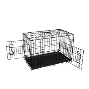 Aukfa 42" Medium Dog Crate with Divider, Leak-Proof Tray & Dual Doors – Foldable Metal Wire Cage for Indoor, Outdoor, Travel - 1 of 4