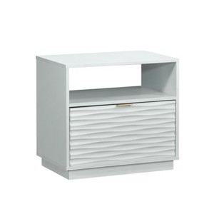 ORRD Modern White Nightstand with Gold Hardware, Ribbed Drawer, Open Shelf, Compact Bedside Table - 1 of 4