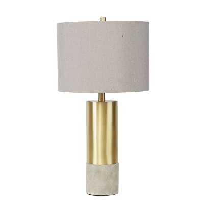 25" Nicole Golden Cylinder Silverwood Table Lamp with Cement Base (Includes CFL Light Bulb) Gold - Decor Therapy