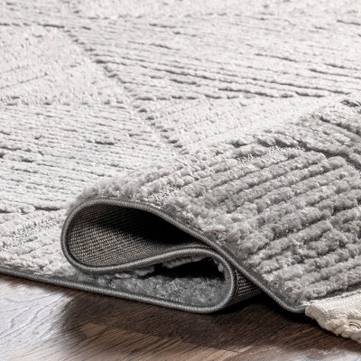 Light Grey Geometric Synthetic Tasseled Area Rug Runner