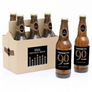 Big Dot of Happiness Adult 90th Birthday - Gold - Birthday Party Decorations for Women and Men - 6 Beer Bottle Label Stickers and 1 Carrier - 1 of 4