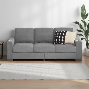 83.86" Snowfleece Fabric 3-Seater Sofa with Cup Holders, Compressed Modern Couch - 1 of 4