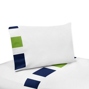 Navy & Lime Stripe Sheet Set (Twin) - Sweet Jojo Designs , Blue Green White