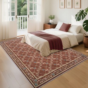Modern Washable Area Rug for Living Room, Floral Printed Floor Rug with Non Slip Backing, Ultra-Thin Stain Resistant Carpet for Home - 1 of 4