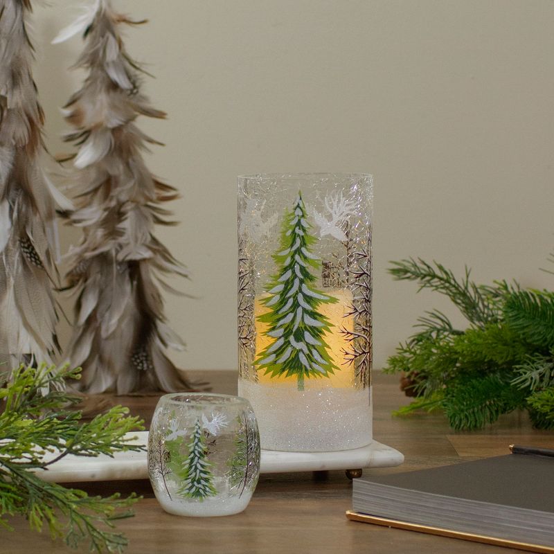Northlight 8" Hand Painted Christmas Pine Trees Flameless Glass Candle Holder, 2 of 5