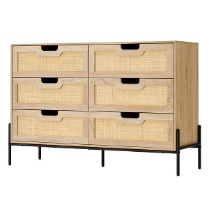 32.3inH Rattan 6-Drawer Dresser with Metal Handles, Anti-Tip Silent Slide Chest for Bedroom, Hallway & Kids Room - 1 of 4