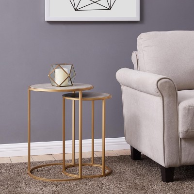 Anza Chronicle Gray Faux Shagreen Round Nesting End Tables