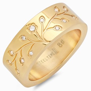 Steeltime Ladies posh tree of life ring in yellow with simulated diamonds accent - 1 of 4