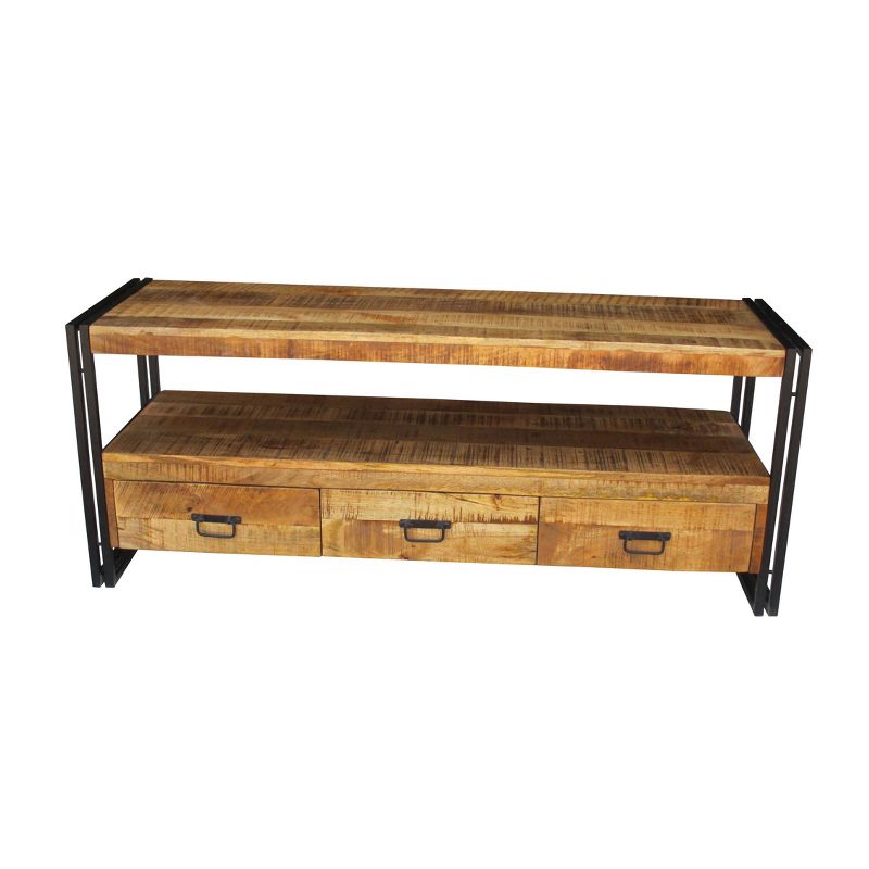 Industrial Reclaimed Wood and Iron 3 Drawer Console TV Stand for TVs up to 65&#34; Brown - Timbergirl, 1 of 6
