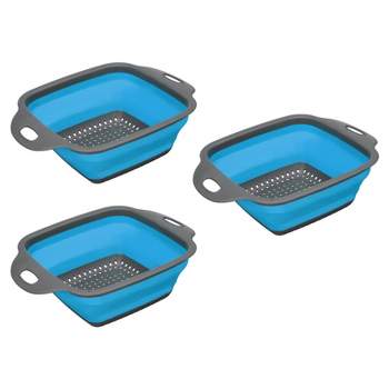Unique Bargains Collapsible Colander Set Silicone Square Foldable Strainer with Handle Space