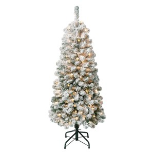 National Tree Company First Traditions Pre-Lit Medium Flocked Acacia Hinged Artificial Christmas Tree Clear Lights - 1 of 3