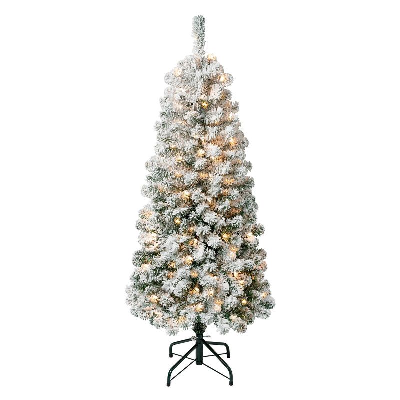 National Tree Company First Traditions Pre-Lit Medium Flocked Acacia Hinged Artificial Christmas Tree Clear Lights, 1 of 5