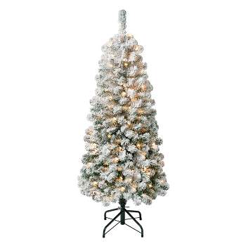 National Tree Company First Traditions Pre-Lit Medium Flocked Acacia Hinged Artificial Christmas Tree Clear Lights