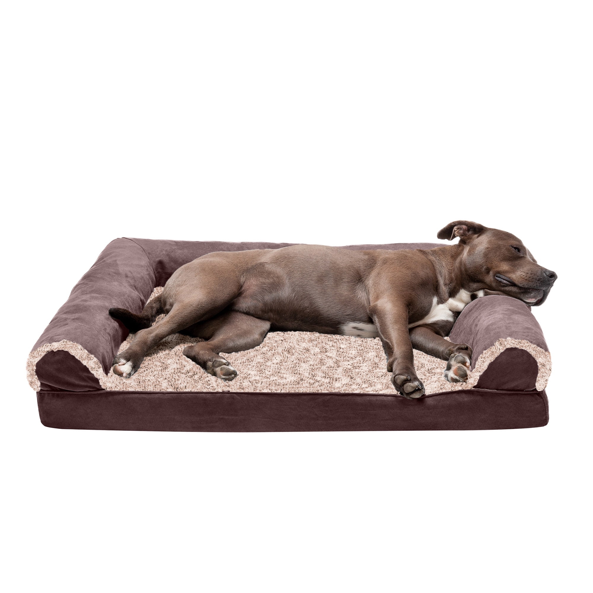FurHaven Two-Tone Faux Fur & Suede Orthopedic Sofa Dog Bed - Espresso, Large