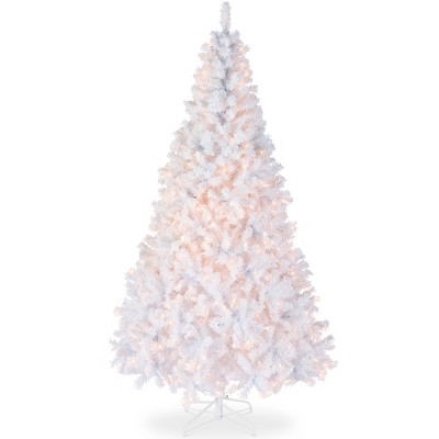Best Choice Products Pre-Lit White Christmas Pine Tree w/ Flocked Branches, Warm-White Lights