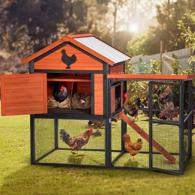 LAOTIES Large Wooden Chicken Coop With Run,Waterproof Roof,Nesting Box And Predator-Proof Wire For 5-7 Chickens,Outdoor And Easy To Clean