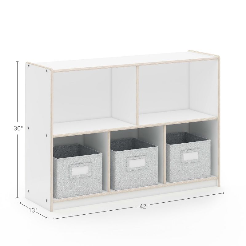 Guidecraft EdQ 2-Shelf 5-Compartment Storage 30": Children's Wooden Organizer, Cube Bookshelf and Bins, Kids Room and School Furniture, 5 of 6