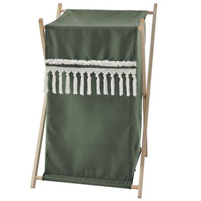 Image of Sweet Jojo Designs Boy or Girl Gender Neutral Unisex Laundry Hamper Boho Fringe Green and Ivory