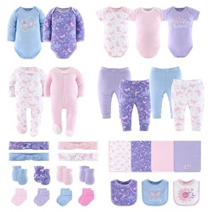 The Peanutshell Purple Butterfly Newborn Layette Set for Baby Girls, 30-Pieces, Pink/Purple, 0-3 Months - 1 of 4
