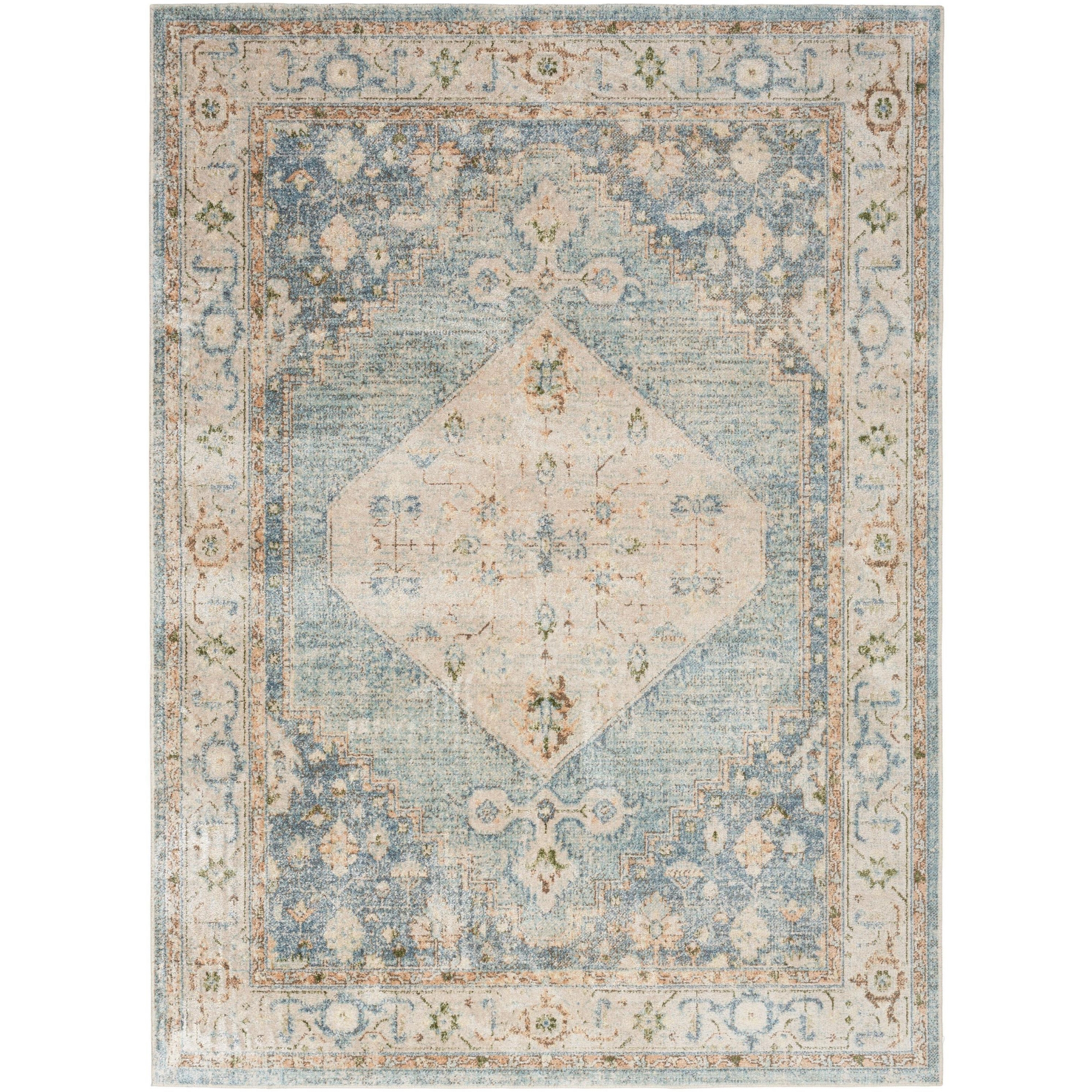 Nourison Astra Machine Washable 9' x 12' Silver Blue Vintage Indoor Flatweave Rug