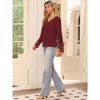 INSPIRE CHIC Women's Long Sleeve V Neck Lace Trim Casual Blouse - 4 of 4