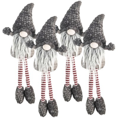 Yukimo Set of 2 Christmas Gnomes Decorations, Rustic Santa Design Table Top Home Ornaments with Fur Details, Beige