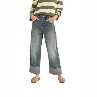 Women's Straight Leg Cuffed Hem Jeans - MIOU MUSE