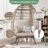 Outdoor Patio Wicker Egg Chair, PE Rattan Chair with Thick Cushion, Oversized Indoor Outdoor Lounger, Egg Shaped Seat with Metal Stand, Beige - 4 of 4