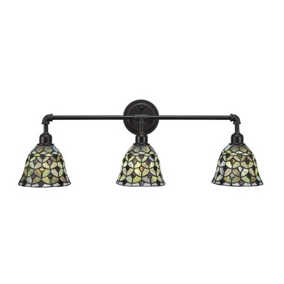 Toltec Lighting Vintage 3 - Light Vanity in  Dark Granite with 7" Crescent Art Glass Shade
