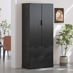 ORRD 72" Modern Black Kitchen Pantry Cabinet with Drawers & Spice Rack - 1 of 4