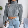 Short Knitted Sweater Pullover for Women Solid Long Sleeve Turtleneck Cropped Sweaters - 2 of 4