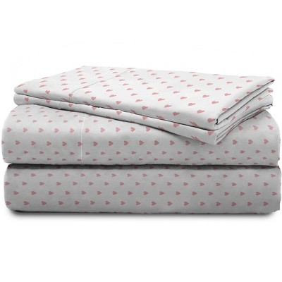 Queen Pink Hearts Organic Cotton Percale Sheet Set