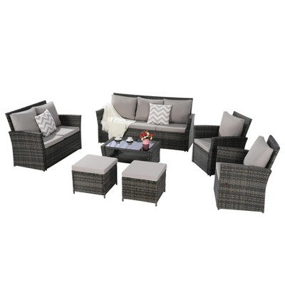 Spacious 7-Piece Outdoor Set: PE Wicker 9-Seater + Durable Frame – Ideal for Pool Parties