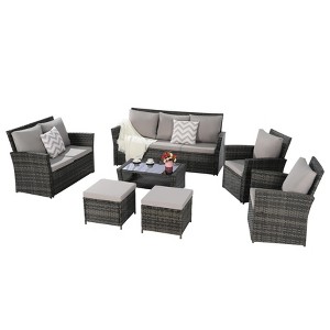 Spacious 7-Piece Outdoor Set: PE Wicker 9-Seater + Durable Frame – Ideal for Pool Parties - 1 of 4