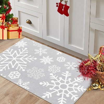 Christmas Door Mat Snowflake Welcome Rug, Washable Non-Slip Bathroom Mat, Festive Indoor Front Door Carpet for Bedroom, Entryway, or Kitchen