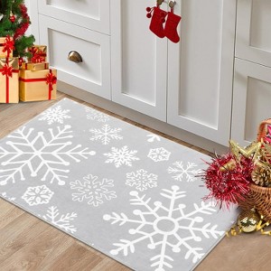Christmas Door Mat Snowflake Welcome Rug, Washable Non-Slip Bathroom Mat, Festive Indoor Front Door Carpet for Bedroom, Entryway, or Kitchen - 1 of 4