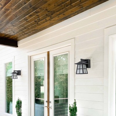 Matte Black Aluminum Outdoor Wall Sconce with Seeded Glass