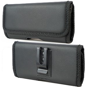 Nakedcellphone Vegan Leather Case Pouch with Metal Clip and Belt Harness for Samsung Galaxy Z Fold 5 4 3 5G - Black - 1 of 4