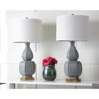 Cleo Gray Ceramic Table Lamp Set with White Shades