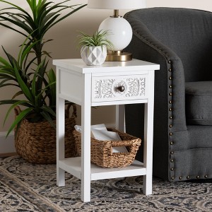 Baxton Studio Yelena Classic and Traditional White Finished Wood 1-Drawer End Table - 1 of 4
