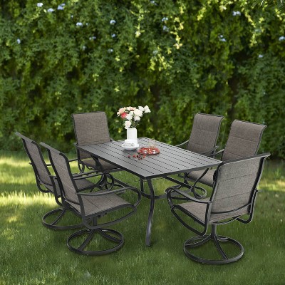 Patio Set with Steel Table with 1.57" Umbrella Hole & Steel 360 Swivel Padded Arm Chairs - Captiva Designs