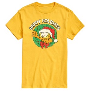 Men's - Garfield - Happy Holidays Wreath Christmas Short Sleeve Graphic T-Shirt - 1 of 4